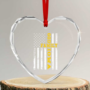God Family Iowa Heart Crystal Glass Ornament IA State Game Day Christian American Flag
