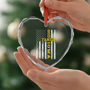 God Family Iowa Heart Crystal Glass Ornament IA State Game Day Christian American Flag