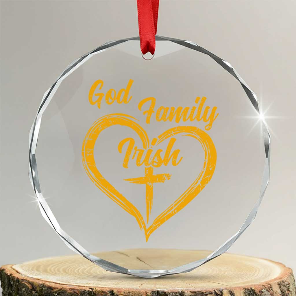 God Family Irish Crystal Glass Ornament Vintage Cross In Heart Christian Notre Dame Game Day TS10 Transparent Glass 3'' Circle Print Your Wear