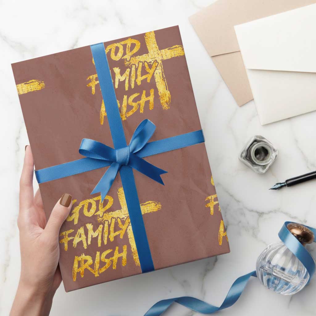 God Family Irish Wrapping Paper Roll Christian Faith Cross Notre Dame Game Day TS10 Mocha Print Your Wear