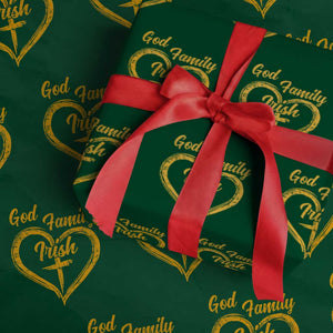 God Family Irish Wrapping Paper Roll Vintage Cross In Heart Christian Notre Dame Game Day TS10 Green Print Your Wear