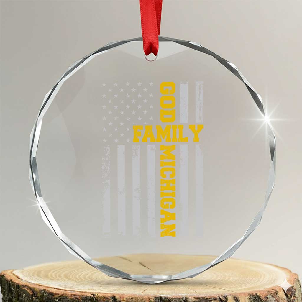 God Family Michigan Crystal Glass Ornament Game Day Vintage American Flag TS11 Transparent Glass 3'' Circle Print Your Wear