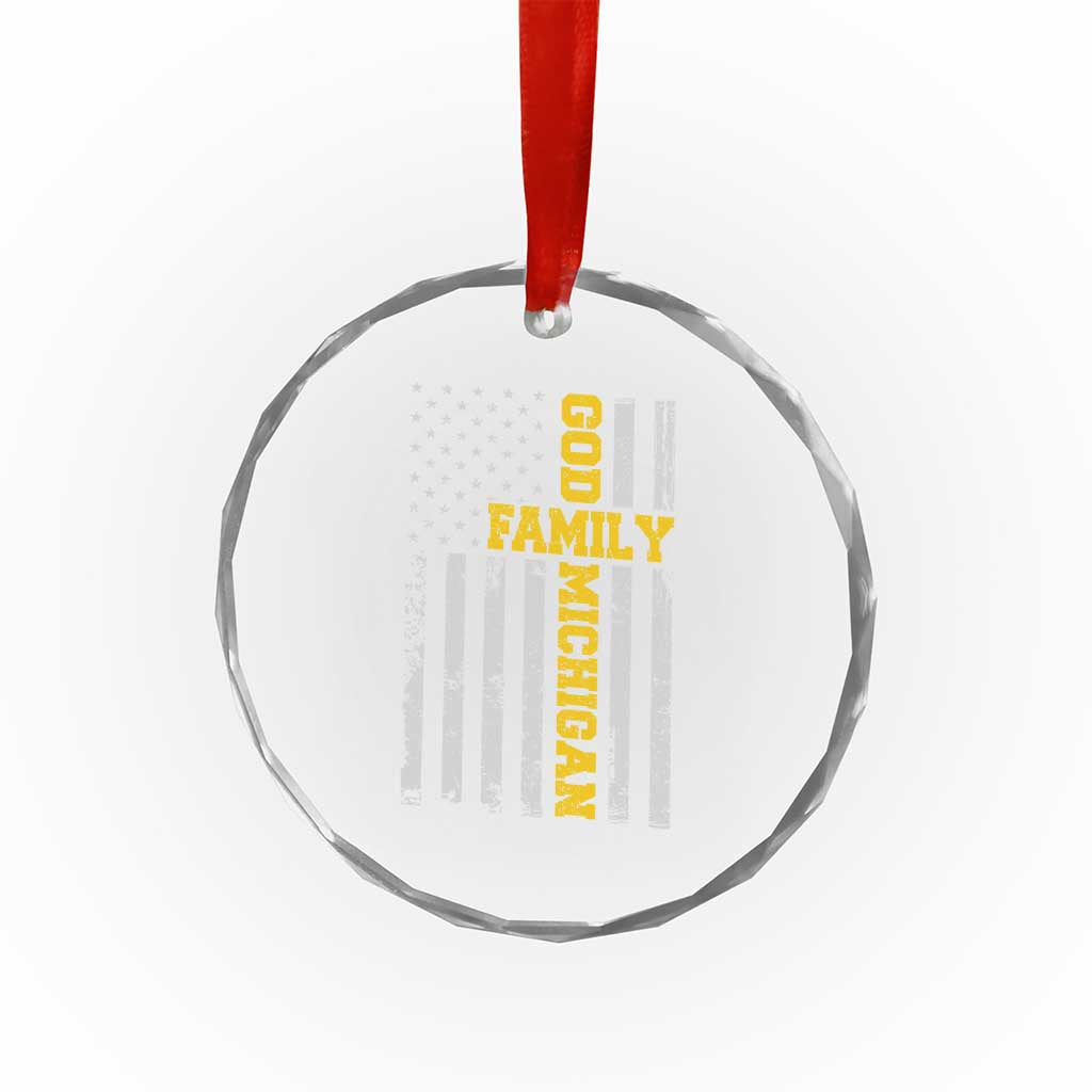 God Family Michigan Crystal Glass Ornament Game Day Vintage American Flag TS11 Print Your Wear