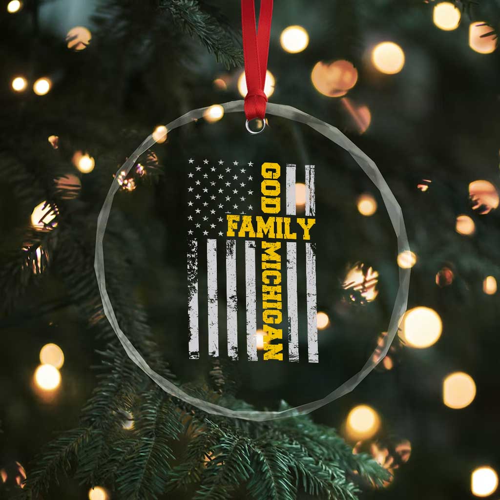 God Family Michigan Crystal Glass Ornament Game Day Vintage American Flag TS11 Print Your Wear