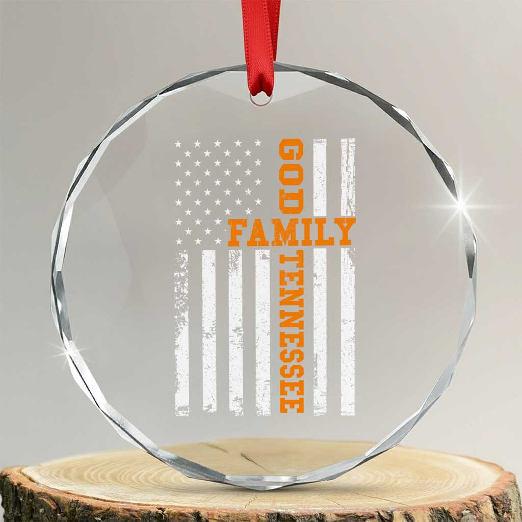 God Family Tennessee Crystal Glass Ornament TN Game Day Christian American Flag