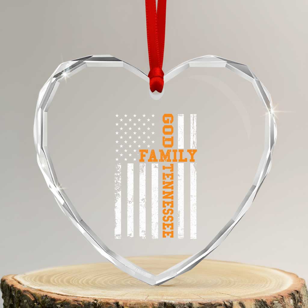 God Family Tennessee Heart Crystal Glass Ornament TN Game Day Christian American Flag