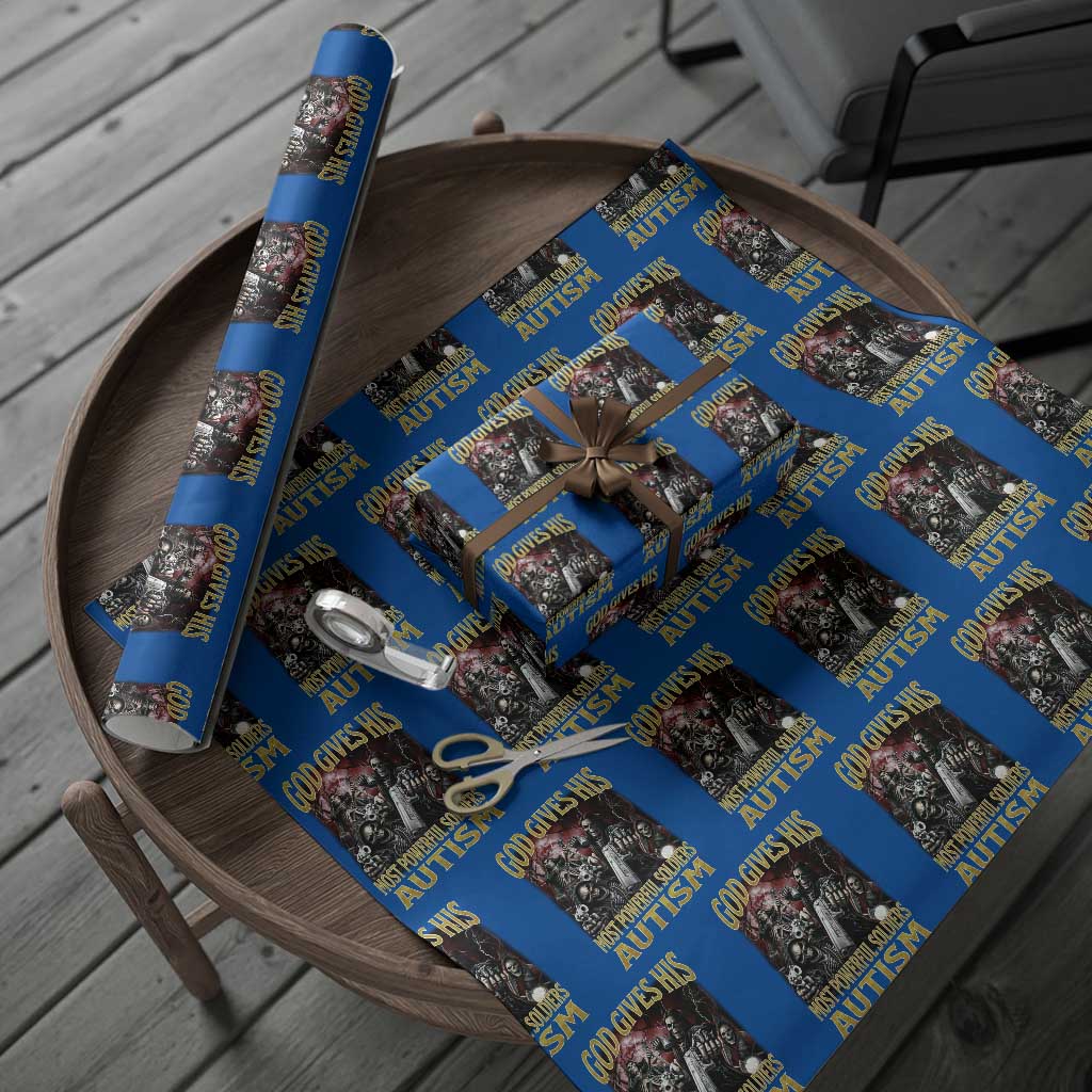 God Gives His Most Powerful Soldiers Autism Wrapping Paper Roll Funny Hard Skeleton Meme TS11 Blue Print Your Wear
