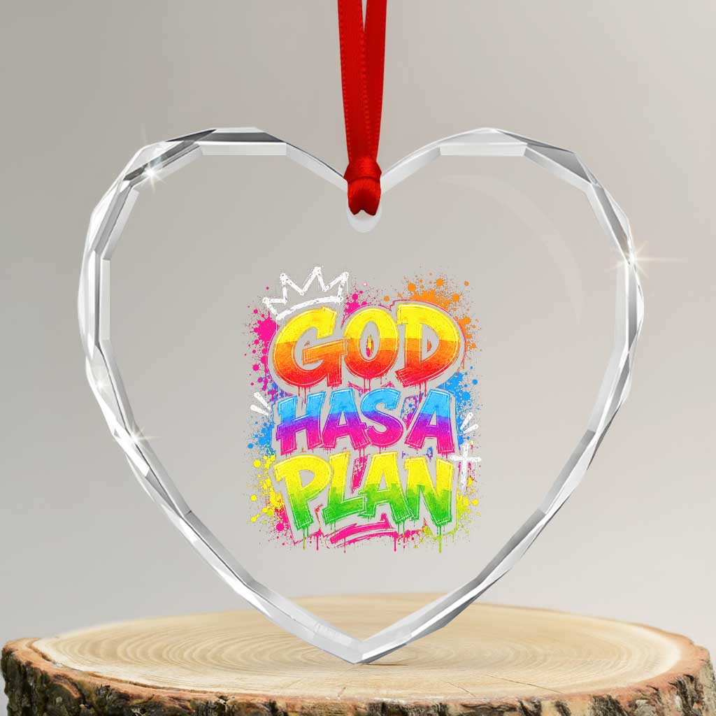 God Has A Plan Heart Crystal Glass Ornament Graffiti Rap Christian Faith Graphic