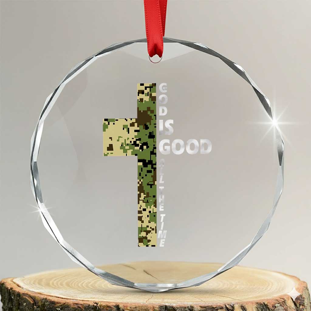 God Is Good Crystal Glass Ornament Camo Cross Religious Jesus Faith Bible Verse Inspirational TS10 Transparent Glass 3'' Circle Print Your Wear