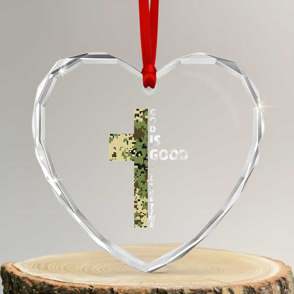 God Is Good Heart Crystal Glass Ornament Camo Cross Religious Jesus Faith Bible Verse Inspirational TS10 Transparent Glass 3'' Heart Print Your Wear
