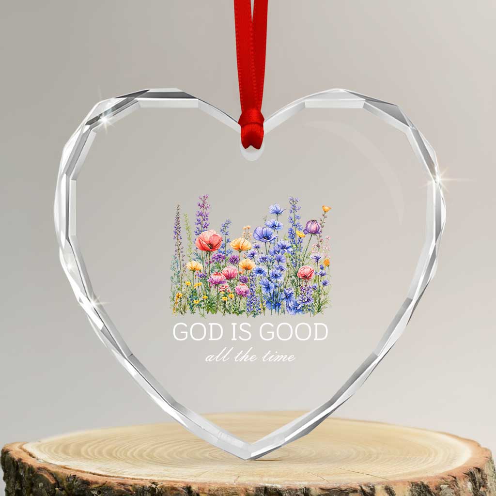 God Is Good Heart Crystal Glass Ornament Wildflower Christian Jesus Graphic Religious Bible Verse TS10 Transparent Glass 3'' Heart Print Your Wear