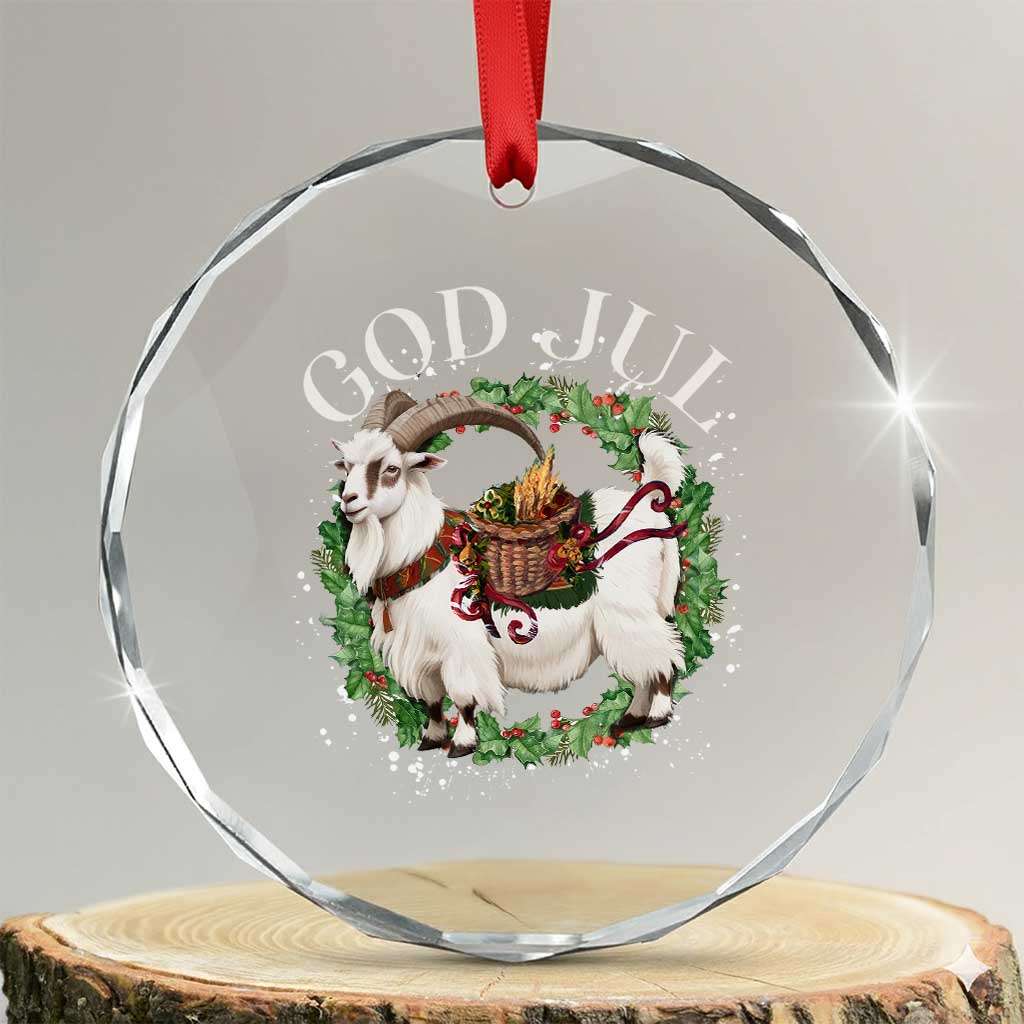 God Jul Crystal Glass Ornament Yule Goat Xmas Wreath Winter Solstice TS11 Transparent Glass 3'' Circle Print Your Wear