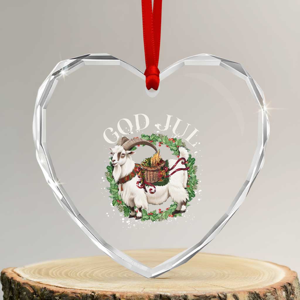 God Jul Heart Crystal Glass Ornament Yule Goat Xmas Wreath Winter Solstice TS11 Transparent Glass 3'' Heart Print Your Wear