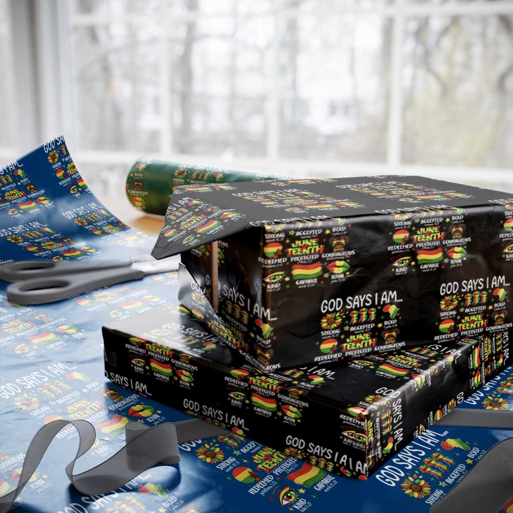 God Says I Am Juneteenth Christian Wrapping Paper Roll Pan-African Afrocentric Faith Bible Verses Freedom Day