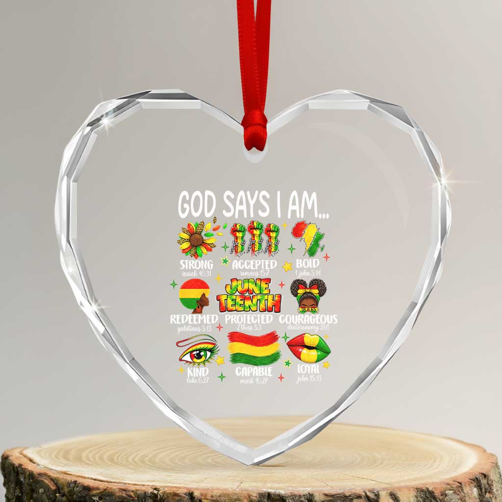 God Says I Am Juneteenth Christian Heart Crystal Glass Ornament Pan-African Afrocentric Faith Bible Verses Freedom Day TS02 Transparent Glass 3'' Heart Print Your Wear
