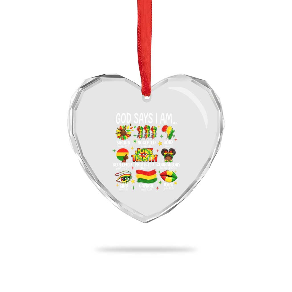 God Says I Am Juneteenth Christian Heart Crystal Glass Ornament Pan-African Afrocentric Faith Bible Verses Freedom Day
