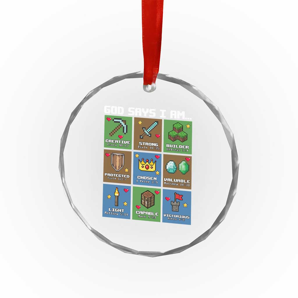 God Says I Am Pixel Art Graphic Crystal Glass Ornament Christian Affirmation Gamer Bible Verses TS02 Print Your Wear