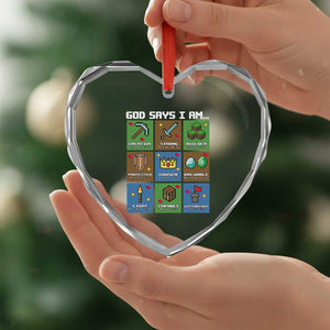 God Says I Am Pixel Art Graphic Heart Crystal Glass Ornament Christian Affirmation Gamer Bible Verses TS02 Print Your Wear