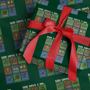 God Says I Am Pixel Art Graphic Wrapping Paper Roll Christian Affirmation Gamer Bible Verses TS02 Green Print Your Wear
