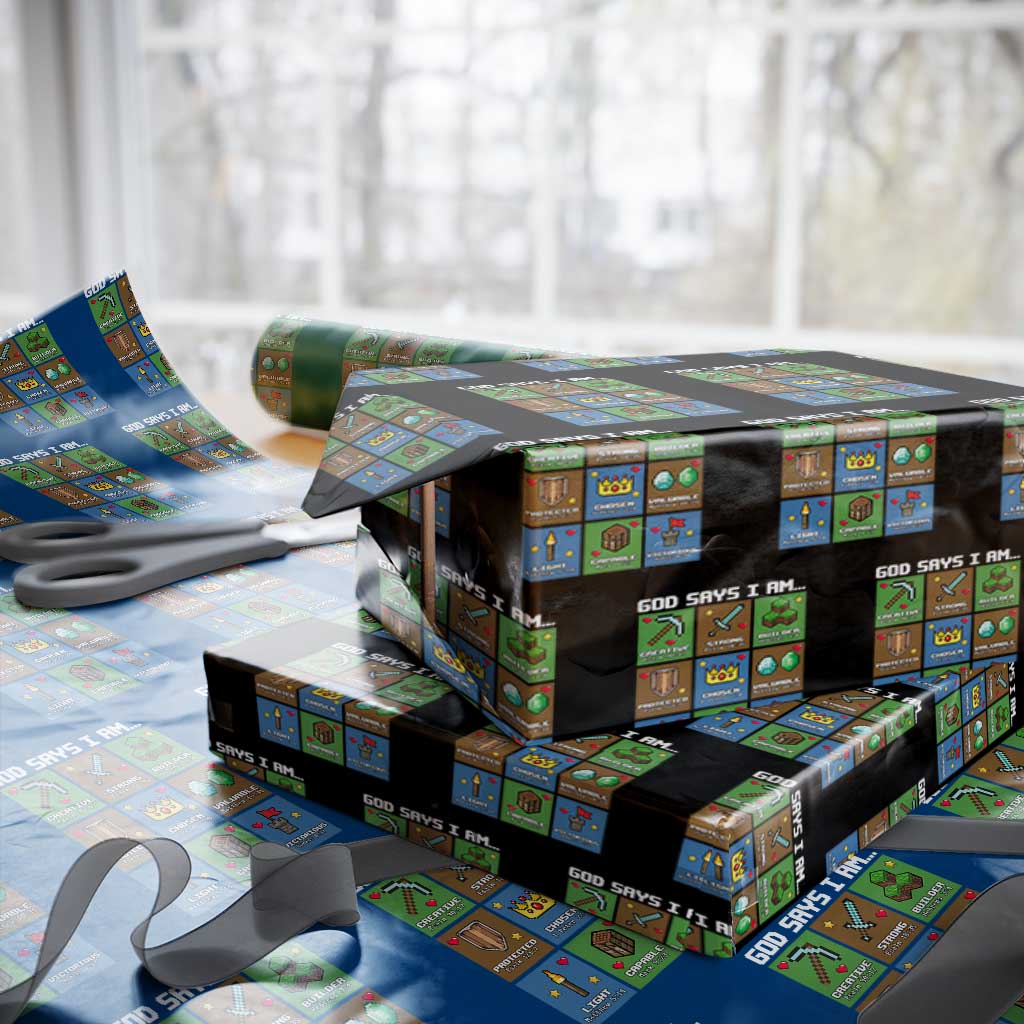 God Says I Am Pixel Art Graphic Wrapping Paper Roll Christian Affirmation Gamer Bible Verses TS02 Black Print Your Wear