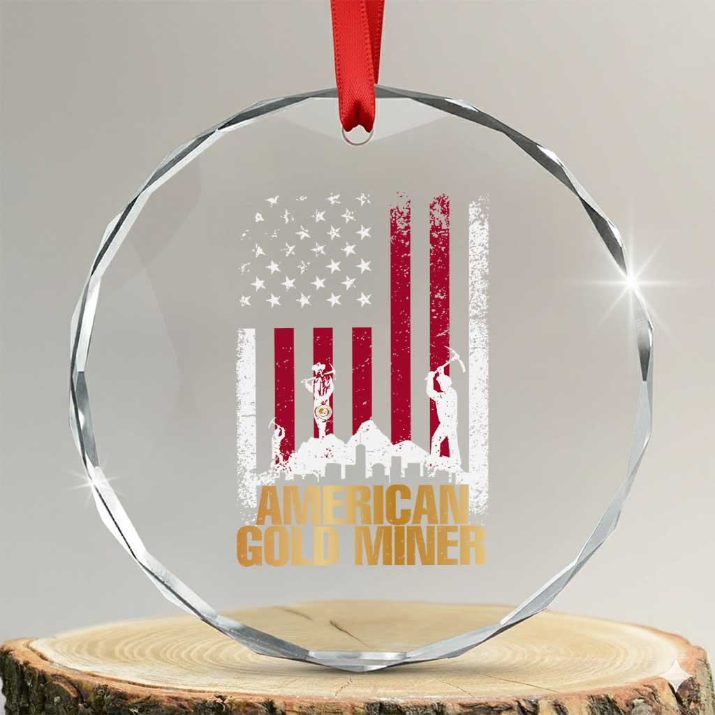 Gold Miner Patriotic American Flag Crystal Glass Ornament TS14 Transparent Glass 3'' Circle Print Your Wear