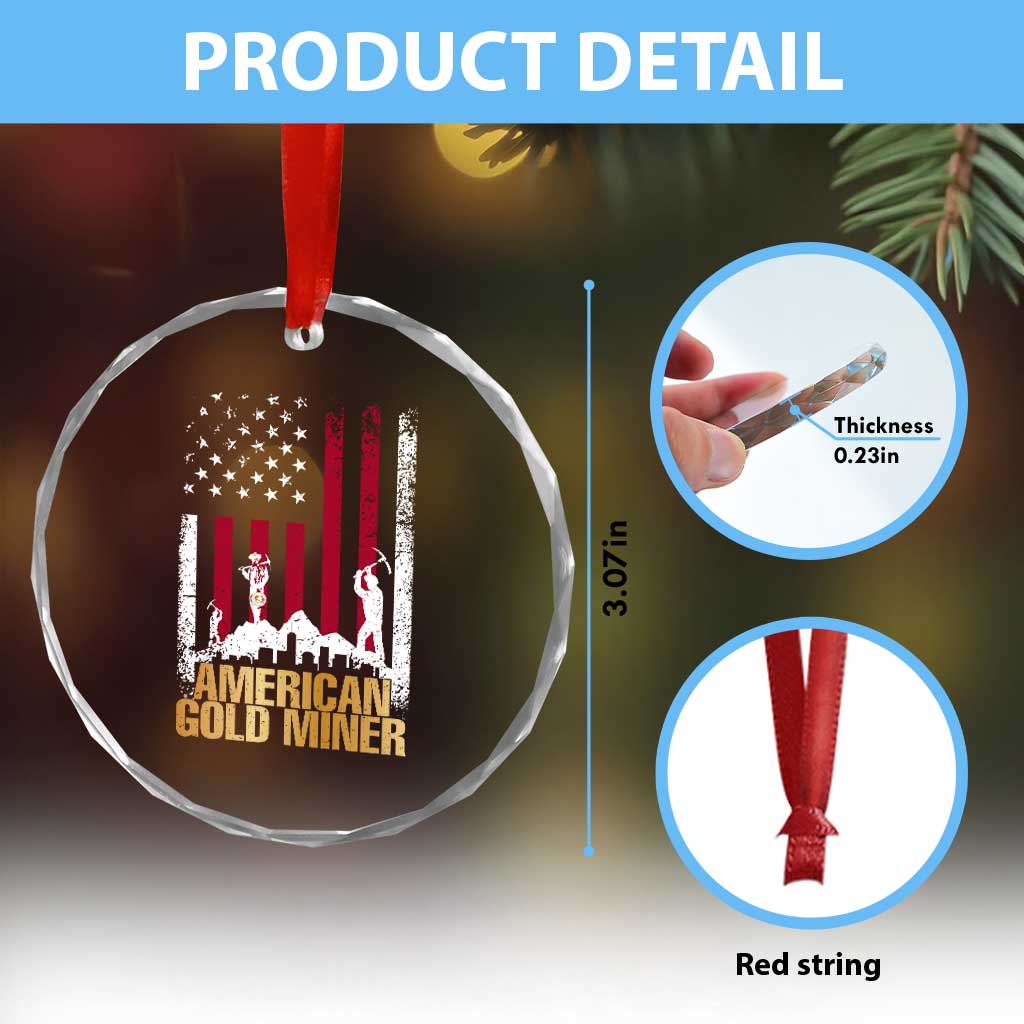 Gold Miner Patriotic American Flag Crystal Glass Ornament TS14 Print Your Wear