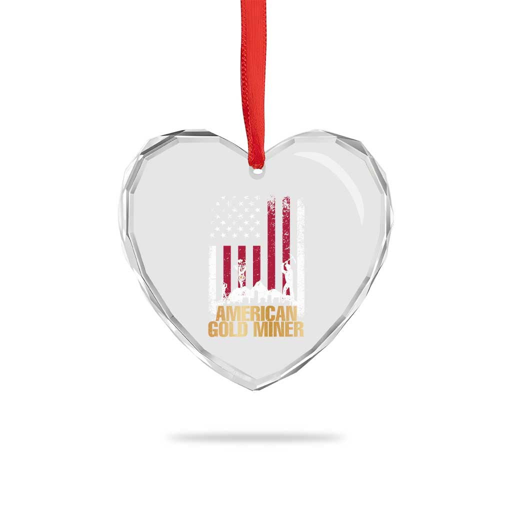 Gold Miner Patriotic American Flag Heart Crystal Glass Ornament TS14 Print Your Wear