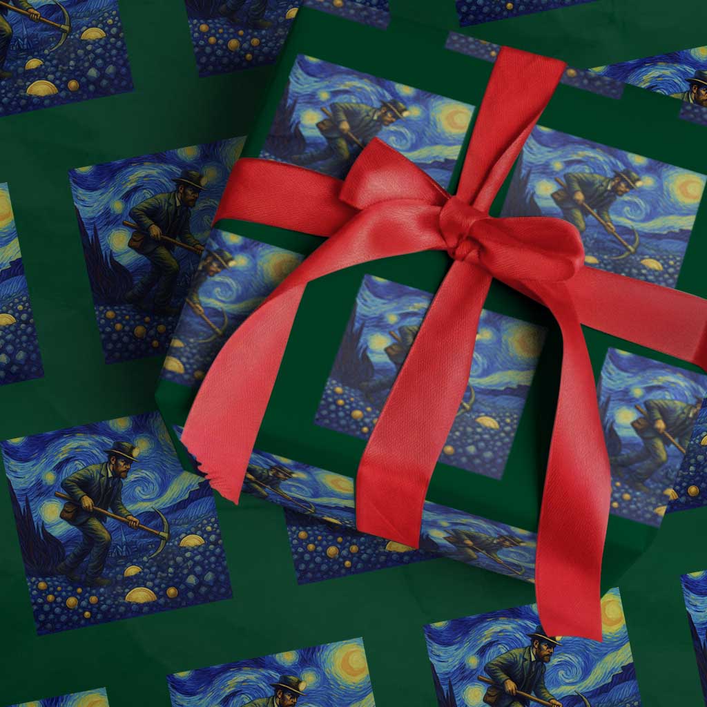 Gold Miner Starry Night Van Gogh Wrapping Paper Roll TS14 Green Print Your Wear