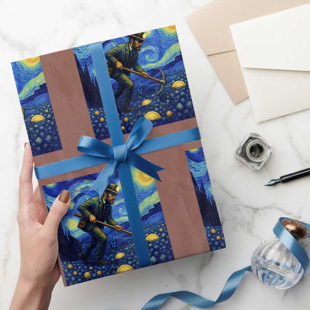 Gold Miner Starry Night Van Gogh Wrapping Paper Roll TS14 Mocha Print Your Wear
