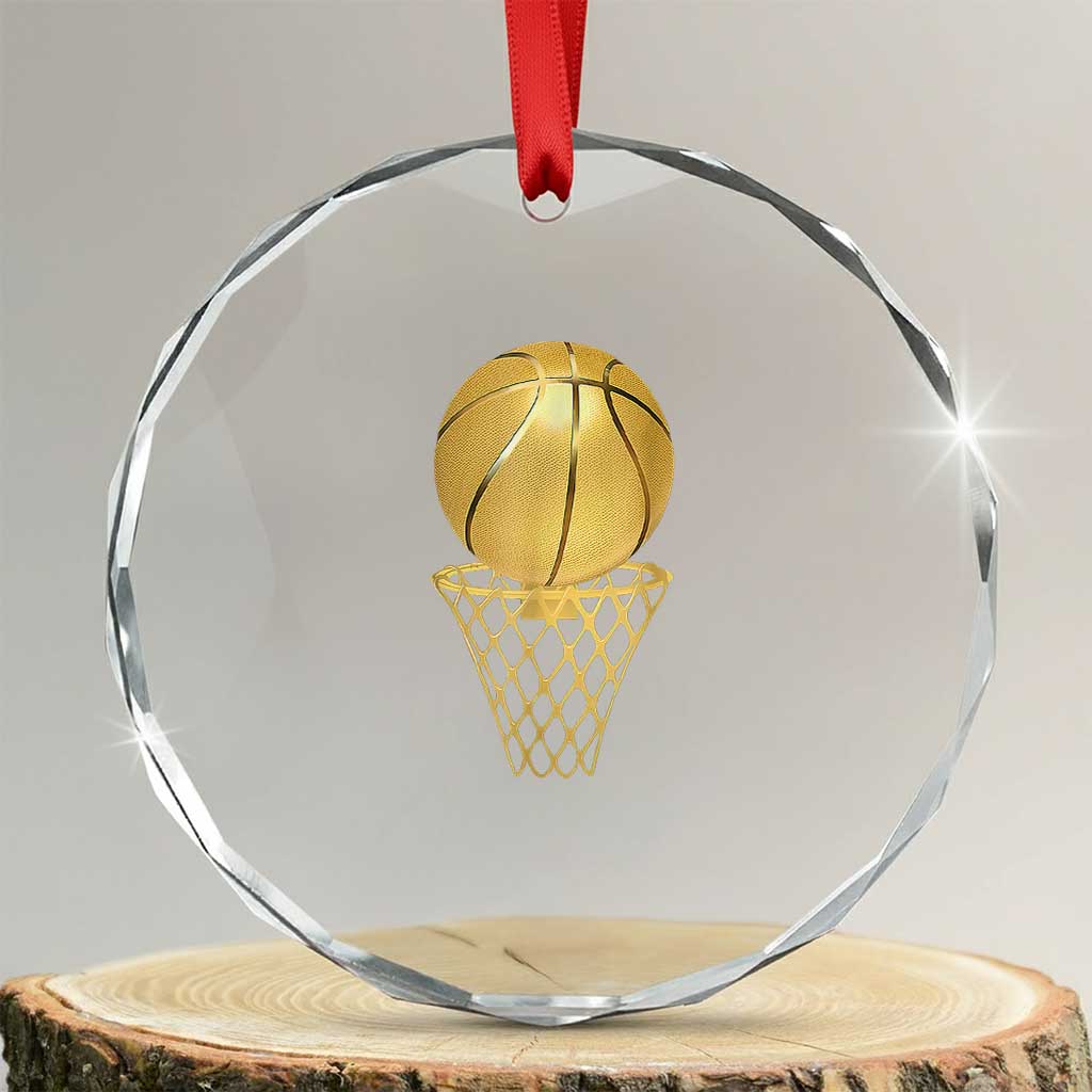 Golden Basketball Hoop Crystal Glass Ornament Trophy Game Player Coach Sports Lover - Print Your Wear
