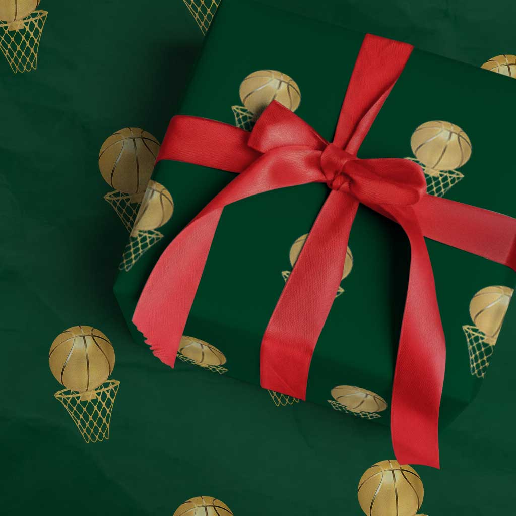 Golden Basketball Hoop Wrapping Paper Roll Trophy Game Player Coach Sports Lover TS02 Green Print Your Wear