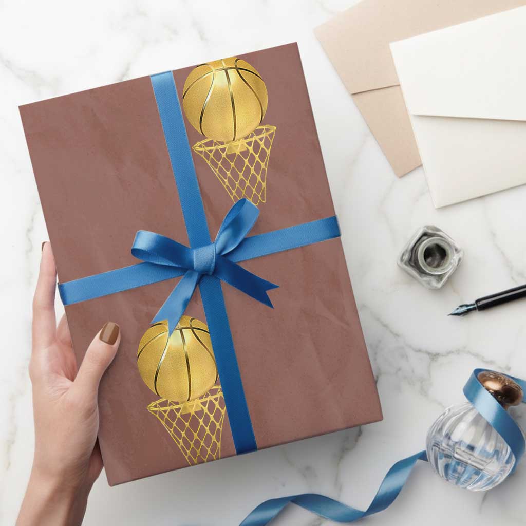 Golden Basketball Hoop Wrapping Paper Roll Trophy Game Player Coach Sports Lover TS02 Mocha Print Your Wear