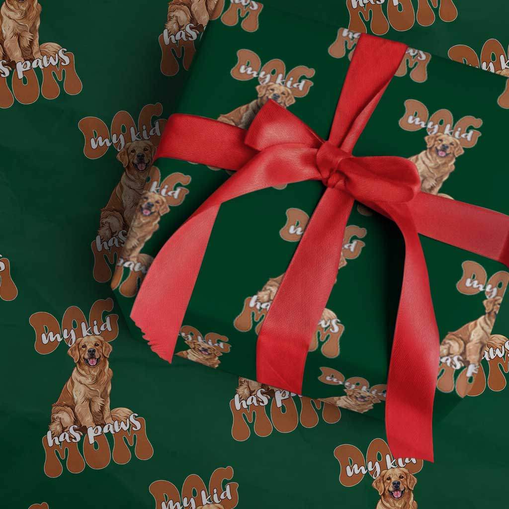 Golden Retriever Wrapping Paper Roll My Kid Has Paws Dog Lover TS02 Green Print Your Wear