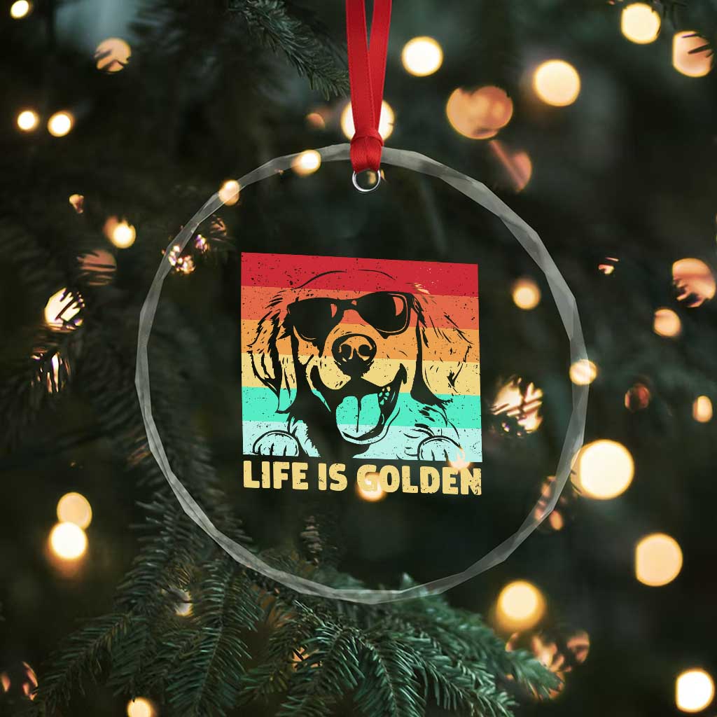 Golden Retriever Dog Crystal Glass Ornament Life is Golden Retro Vintage TS10 Print Your Wear