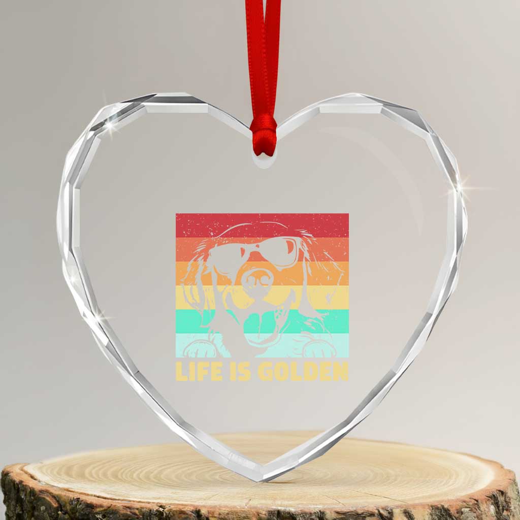 Golden Retriever Dog Heart Crystal Glass Ornament Life is Golden Retro Vintage TS10 Transparent Glass 3'' Heart Print Your Wear