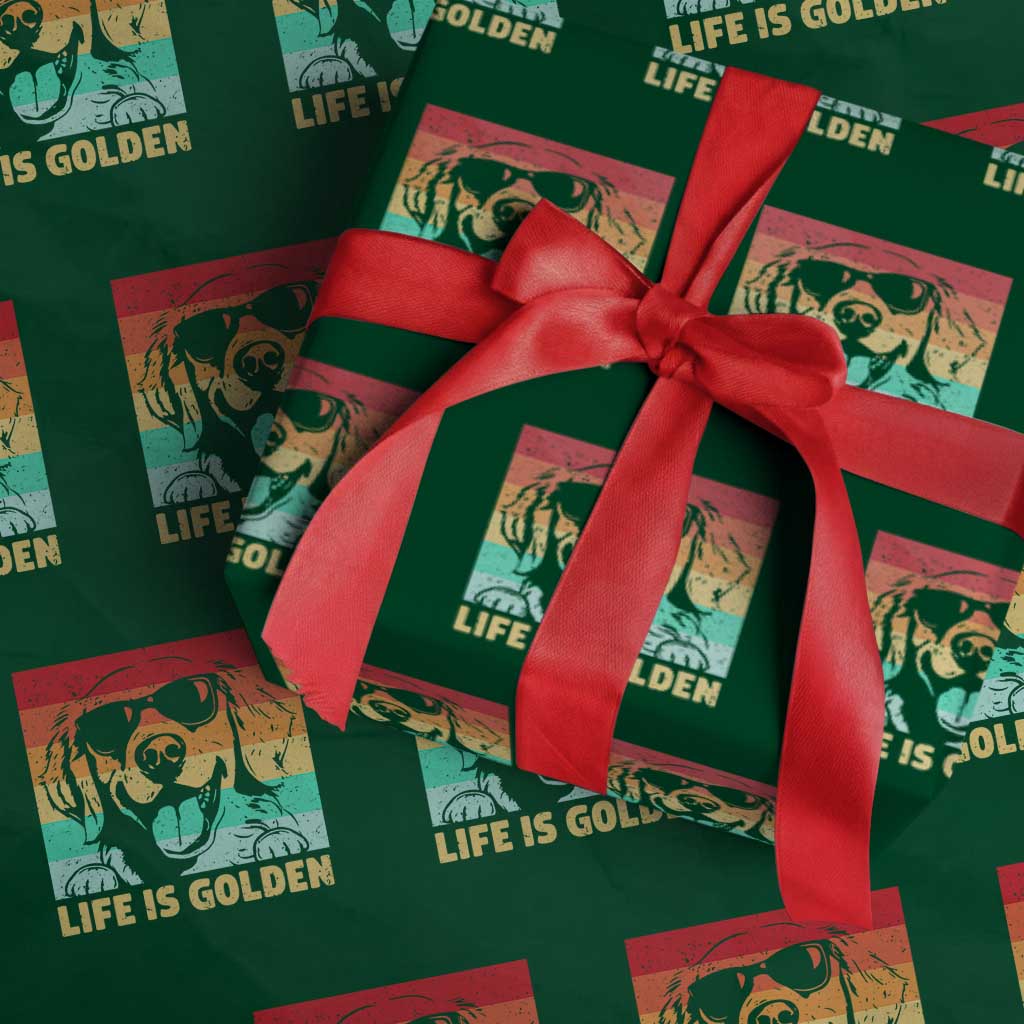 Golden Retriever Dog Wrapping Paper Roll Life is Golden Retro Vintage TS10 Green Print Your Wear