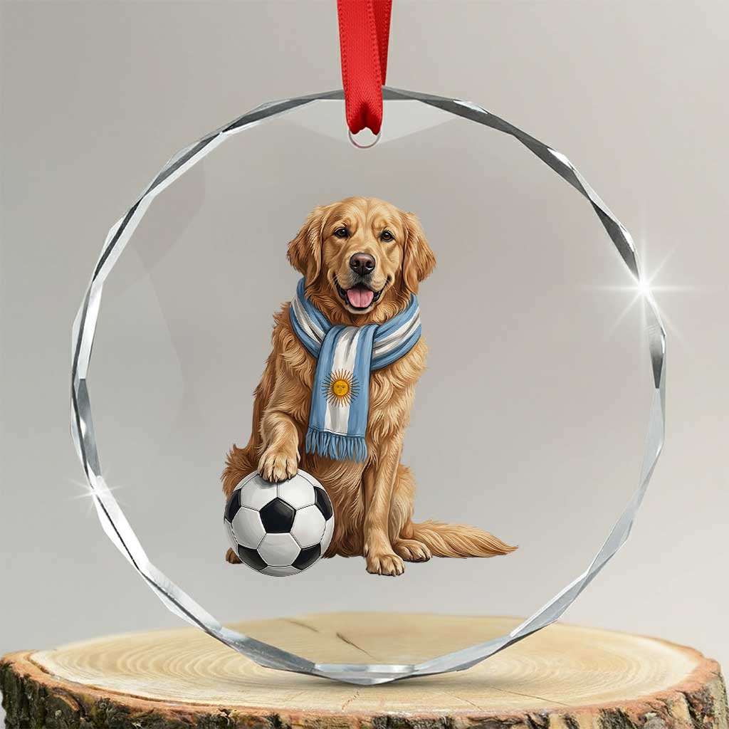 Golden Retriever Soccer Fan Crystal Glass Ornament Argentina Football Pride TS12 Transparent Glass 3'' Circle Print Your Wear