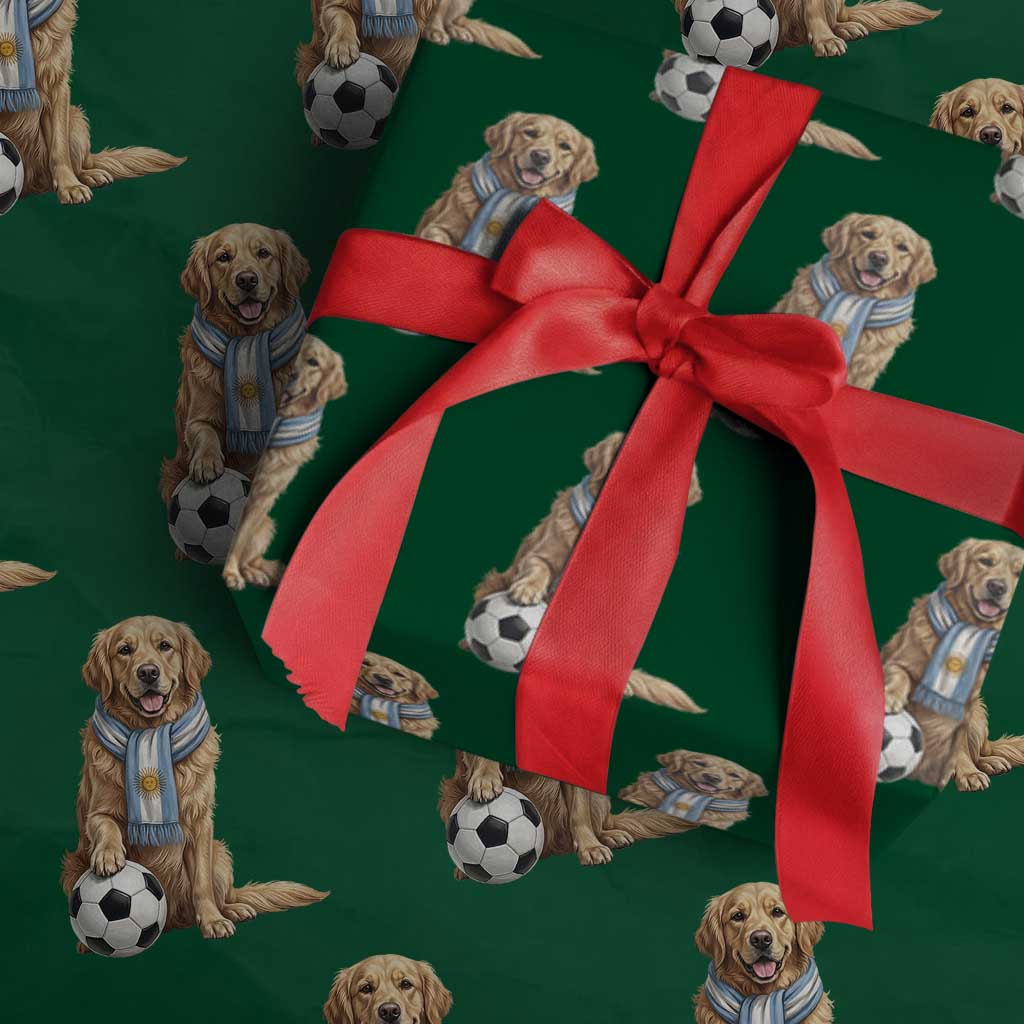 Golden Retriever Soccer Fan Wrapping Paper Roll Argentina Football Pride TS12 Green Print Your Wear