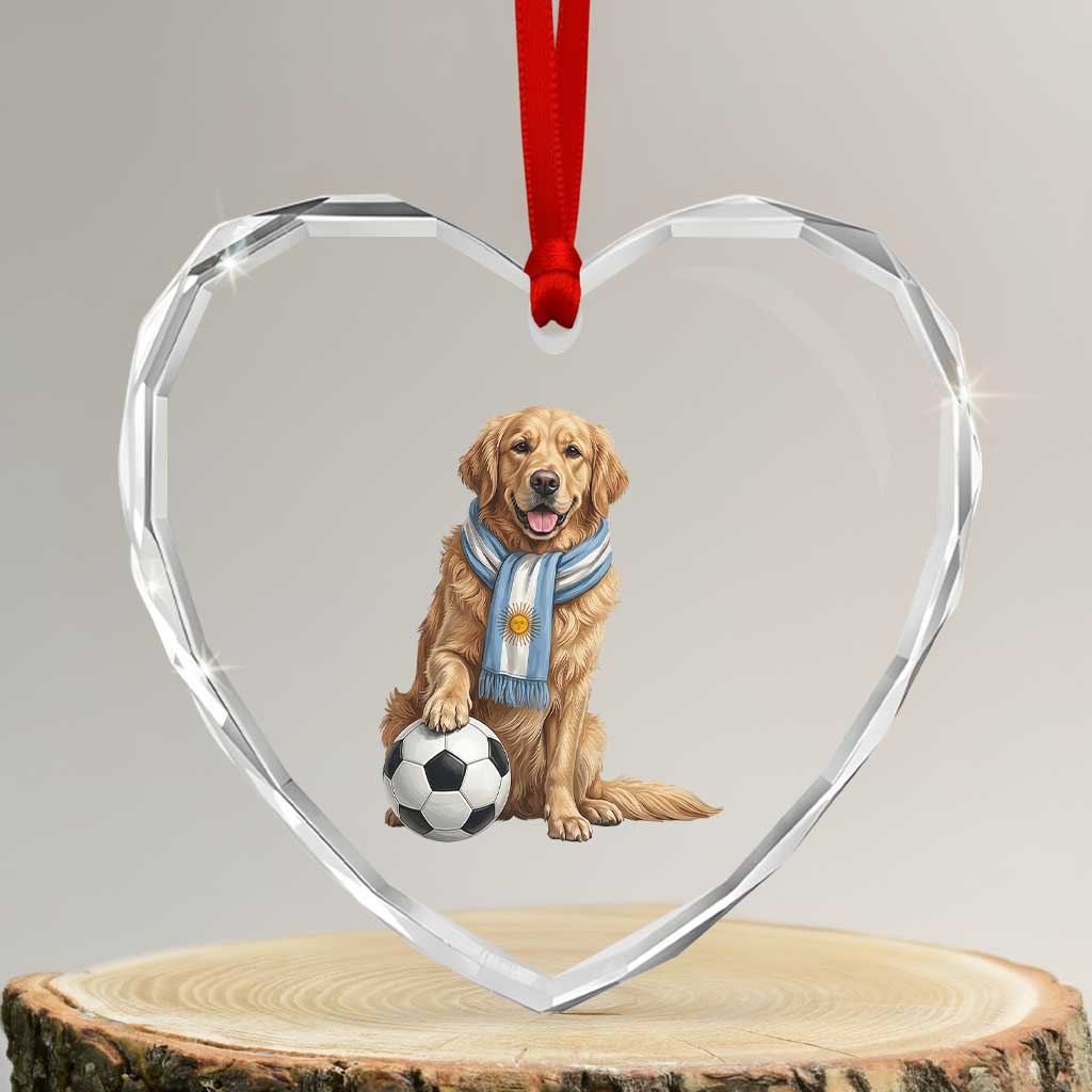 Golden Retriever Soccer Fan Heart Crystal Glass Ornament Argentina Football Pride