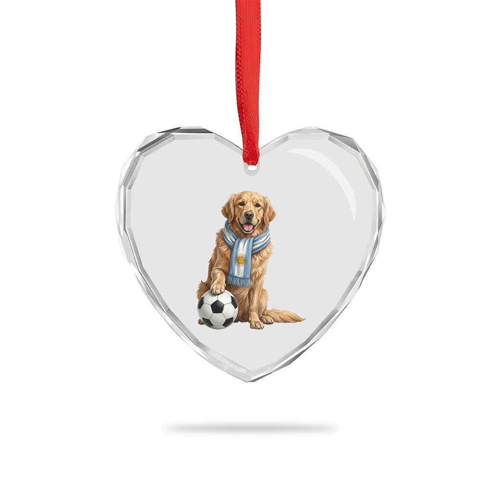 Golden Retriever Soccer Fan Heart Crystal Glass Ornament Argentina Football Pride