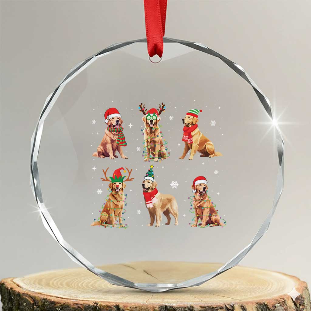Golden Retriever Xmas Crystal Glass Ornament Gift for Dog Lover Happy New Year Dog Xmas Lights TS10 Transparent Glass 3'' Circle Print Your Wear
