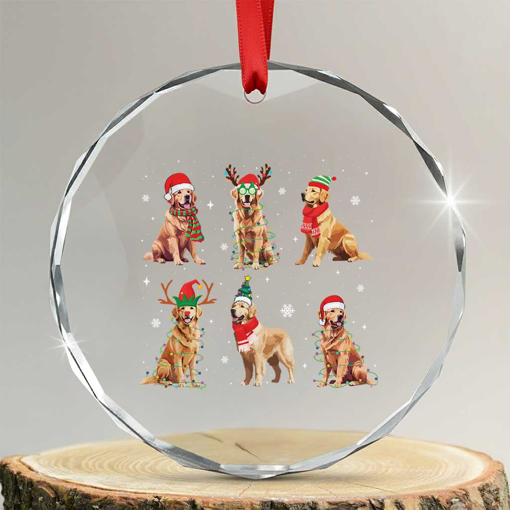 Golden Retriever Xmas Crystal Glass Ornament Gift for Dog Lover Happy New Year Dog Xmas Lights TS10 Transparent Glass 3'' Circle Print Your Wear