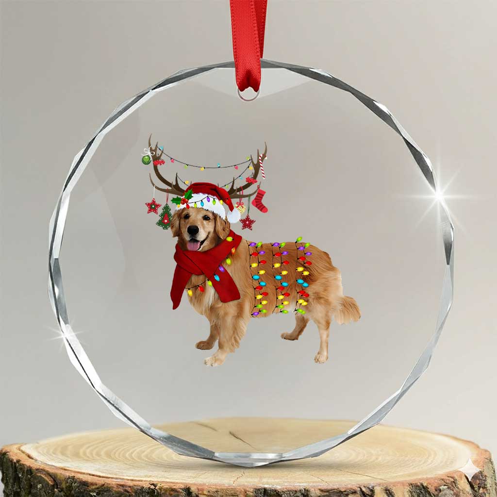 Golden Retriever Xmas Crystal Glass Ornament Gift for Dog Lover Happy New Year Xmas Lights TS10 Transparent Glass 3'' Circle Print Your Wear
