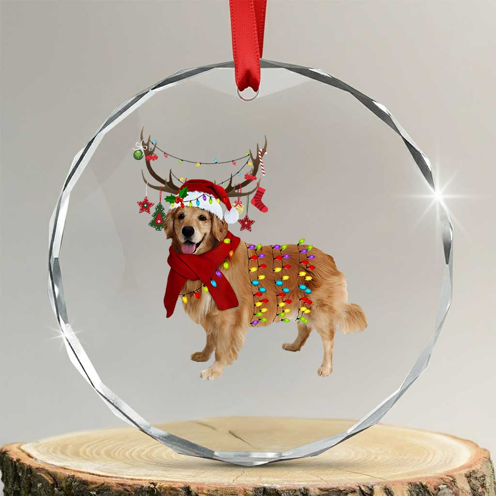 Golden Retriever Xmas Crystal Glass Ornament Gift for Dog Lover Happy New Year Xmas Lights TS10 Transparent Glass 3'' Circle Print Your Wear