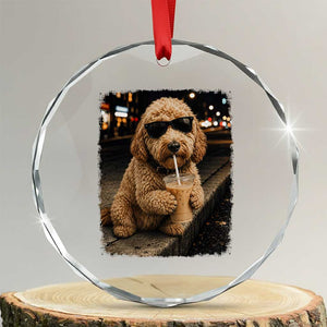 Goldendoodle Drinking Iced Coffee Crystal Glass Ornament Grunge Graphic Funny Dog Lover
