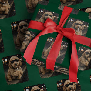 Goldendoodle Drinking Iced Coffee Wrapping Paper Roll Grunge Graphic Funny Dog Lover