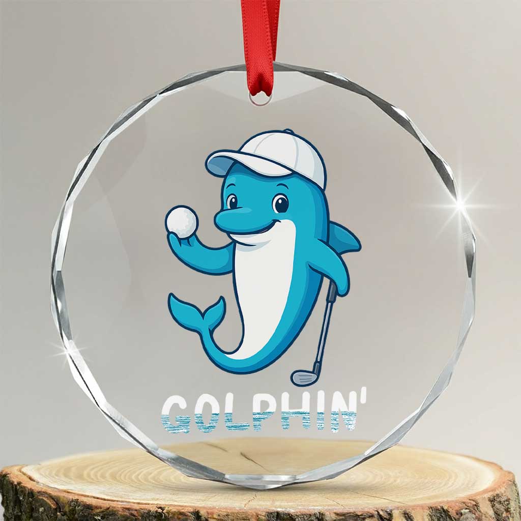 Golphin Dolphin Pun Crystal Glass Ornament Funny Golf Gift TS12 Transparent Glass 3'' Circle Print Your Wear