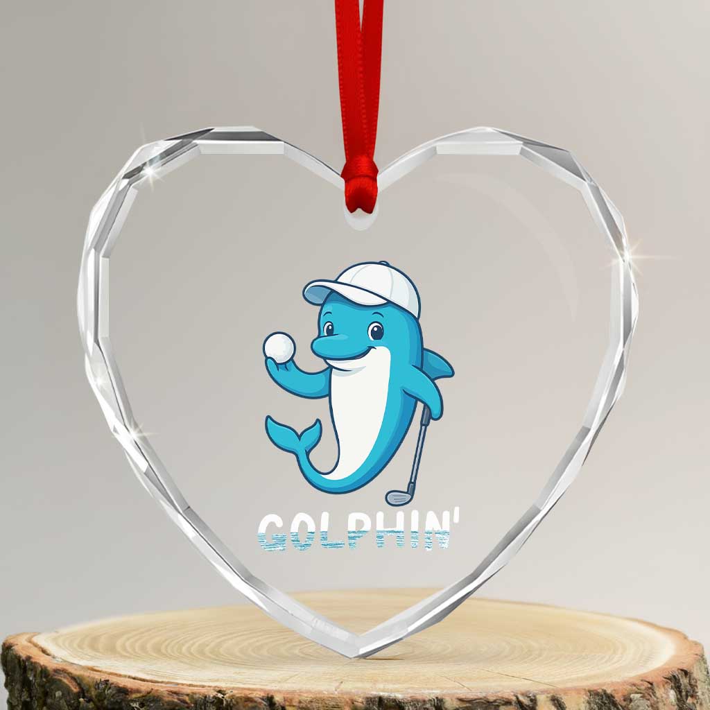 Golphin Dolphin Pun Heart Crystal Glass Ornament Funny Golf Gift TS12 Transparent Glass 3'' Heart Print Your Wear