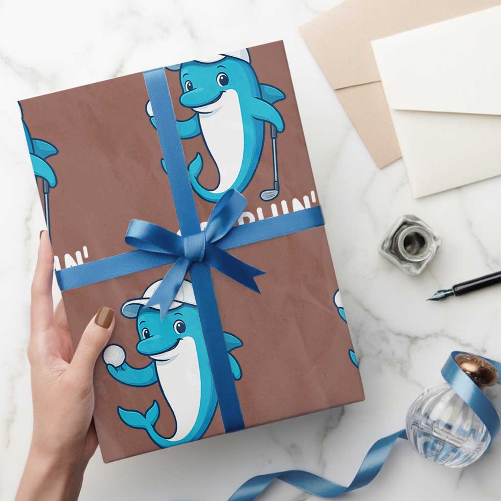 Golphin Dolphin Pun Wrapping Paper Roll Funny Golf Gift TS12 Mocha Print Your Wear