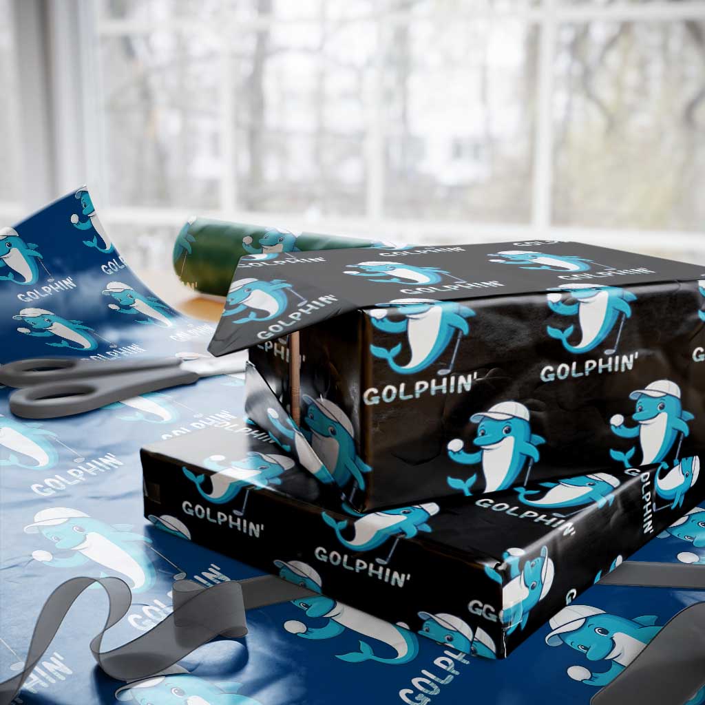 Golphin Dolphin Pun Wrapping Paper Roll Funny Golf Gift TS12 Black Print Your Wear